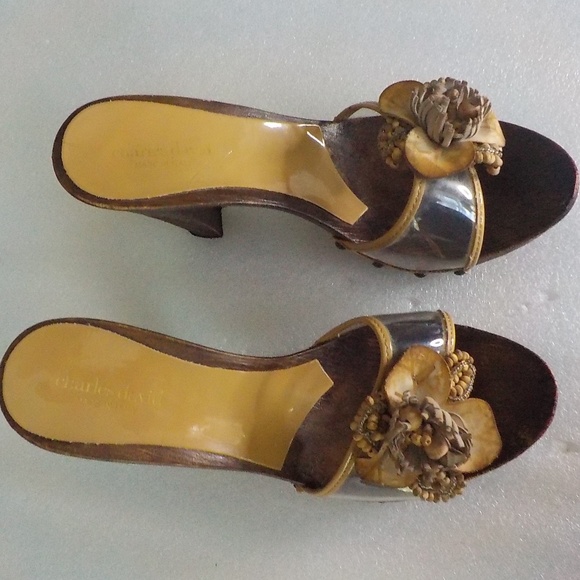 Italian Platform Heels Clear Plastic & Flowers Over Instep - Picture 5 of 8